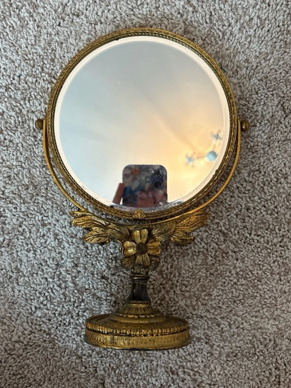 Vintage Gold Floral Table Mirror - Gold Vanity Mirror